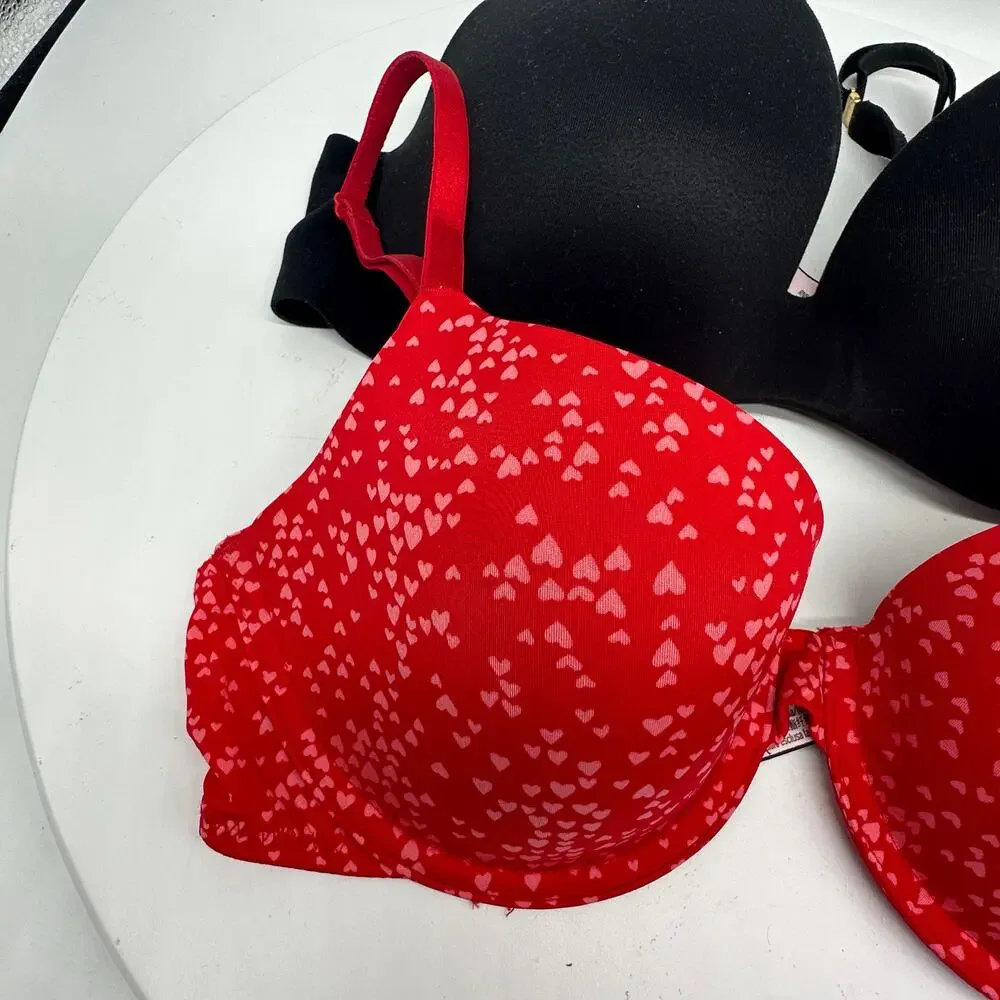 Victoria's Secret Red and Black Lined Demi Bras Size 34C Lot of Two Sexy - Picture 3 of 10